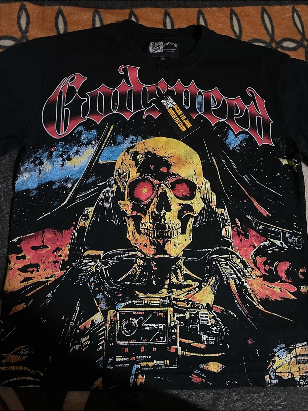 New Godspeed Size Small Black Graphic Skull Tee